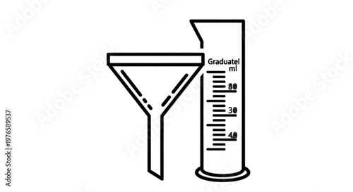 Vector illustration of laboratory funnel and graduated cylinder for chemical experiments on a transparent background