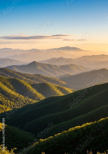 Golden Hour Light Bathes Rolling Appalachian Mountains in Warm Glow.