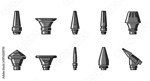 Vector illustration of set of different nozzles for a 3d printer on a transparent background