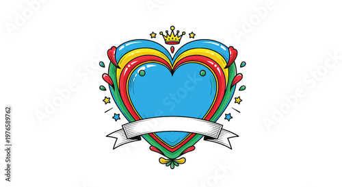 colorful heart with rainbow and crown.