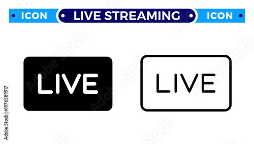 Live Streaming Broadcast Badge and Online Media Program Vector Icon Set