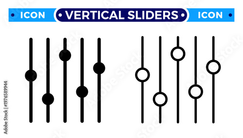 Audio Mixer Settings Vertical Adjustment Sliders and Sound Control Vector Icon Set