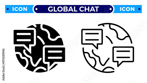 Global Chat Bubble and Worldwide Communication Vector Icon Set
