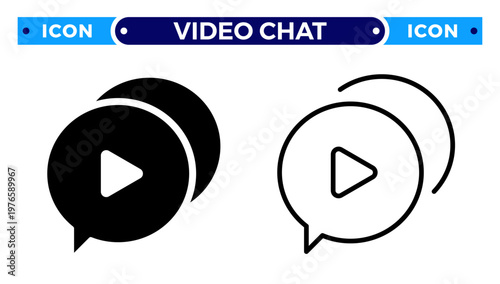 Video Chat Message and Multimedia Play Button Vector Icon Set