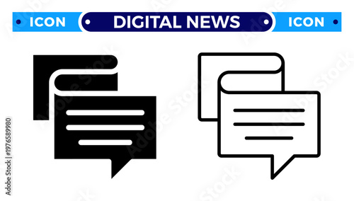 Digital News Blog Post and Online Article Message Vector Icon Set