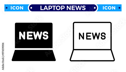 Laptop News and Portable Digital Journalism Online Press Vector Icon Set