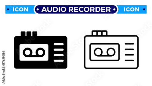 Audio Recorder and Journalist Dictaphone Press Interview Vector Icon Set