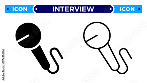 Professional Interview Microphone and Vocal Press Reporting Vector Icon Set