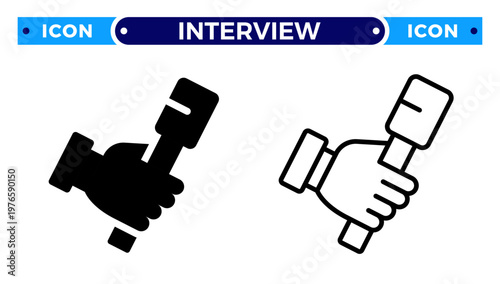 Handheld Microphone and Press Interview Reporting Vector Icon Set