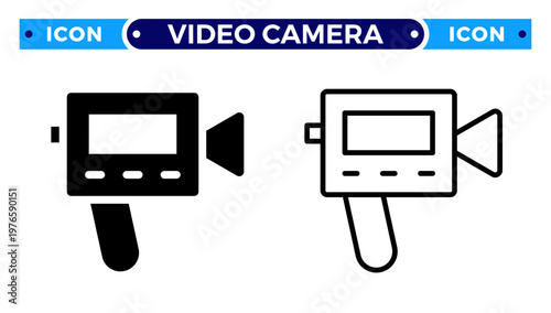 Professional Video Camera and News Camcorder Filming Vector Icon Set