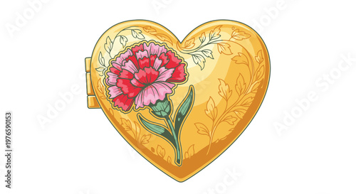 Golden heart shaped locket with flower 1.
