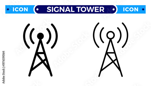 Signal Tower and Broadcast Antenna Wireless Transmission Vector Icon Set