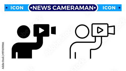 News Cameraman and Video Journalist Live Filming Vector Icon Set