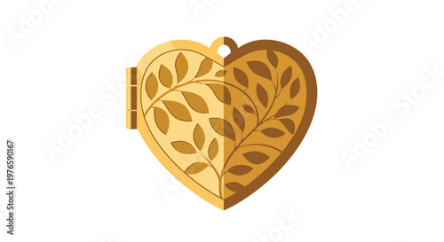 Golden heart shaped pendant with leaf.