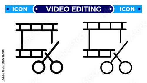 Video Editing Film Strip Cut and Multimedia Production Vector Icon Set