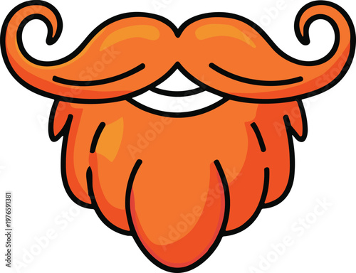 Cartoon orange mustache and beard illustration, playful facial hair vector design with smiling mouth, humorous avatar or logo inspiration