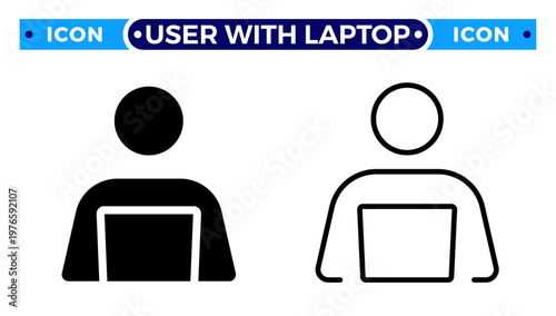 User with Laptop and Digital Journalist Online Content Creator Vector Icon Set