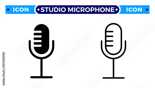 Studio Microphone and Podcast Recording Audio Broadcasting Vector Icon Set