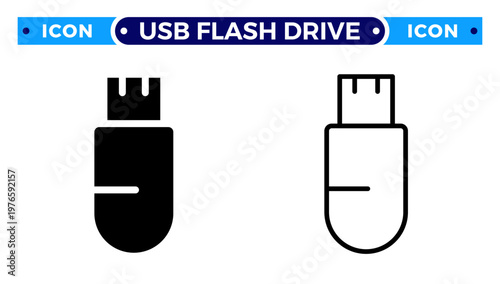 USB Flash Drive and Portable Data Storage Memory Transfer Vector Icon Set