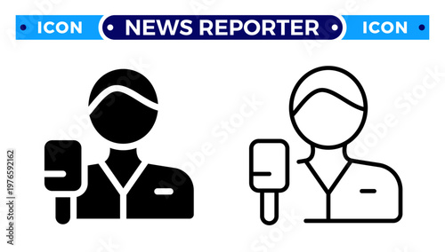 TV News Reporter and Broadcast Journalist Media Anchor Vector Icon Set