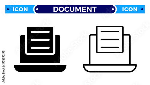 Laptop with Digital Document and Online Editorial Report Vector Icon Set