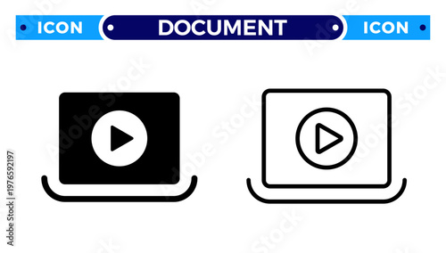 Laptop Video Player and Online Movie Streaming Vector Icon Set