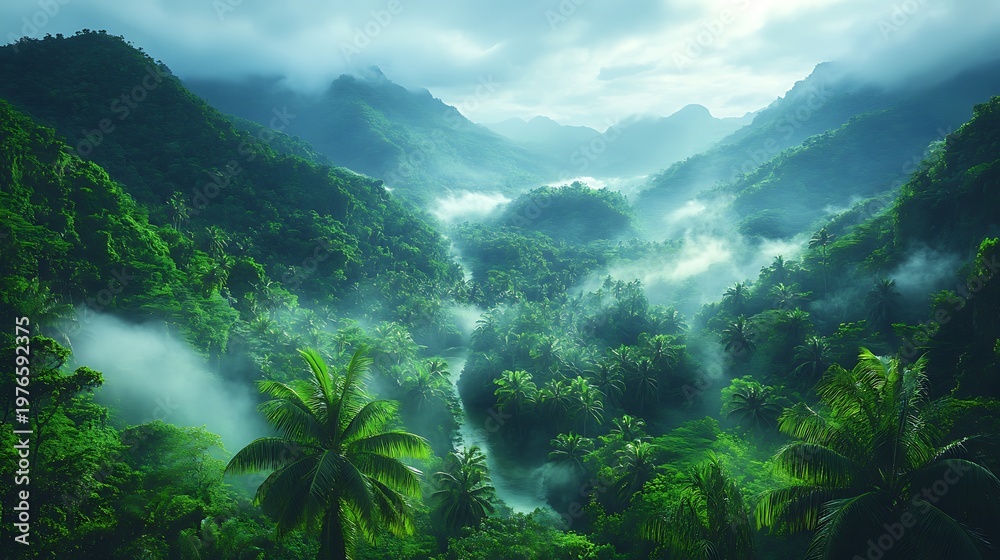 Obraz premium Misty mountain valley landscape