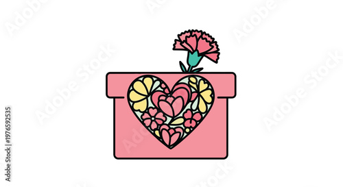 Pink gift box with heart design.