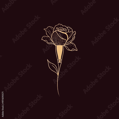 Elegant Rose Makeup Brush Illustration.