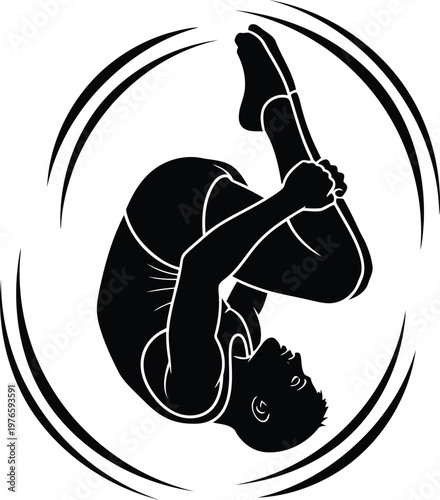 gymnast performing backflip tuck jump silhouette vector illustration for sports competition and fitness club logo