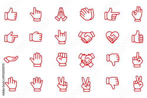 Hand gesture icons set for communication and expression on white background