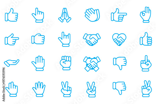 Hand gesture icons set for communication and expression on white background