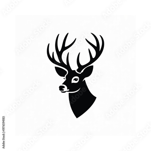 A striking black silhouette of a majestic deer head with large antlers