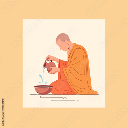 Buddhist monk pouring tea ceremony.