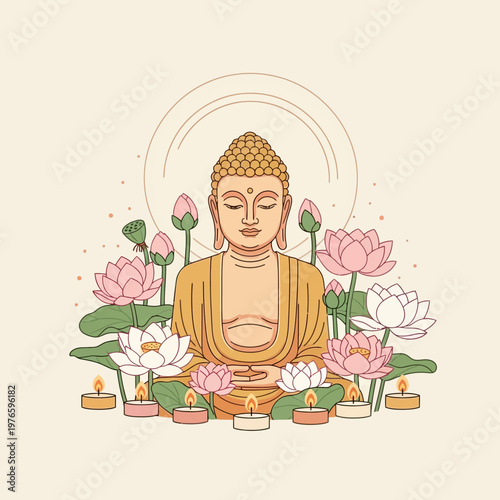 Buddha Statue with Lotus Flowers.