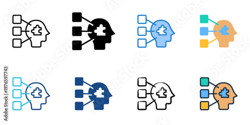 Behavioral model icons set multiple style collection. Editable stroke 
