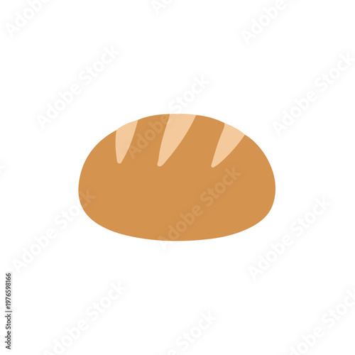 Freshly baked round bread bun illustration, bakery product icon in flat vector style isolated on white