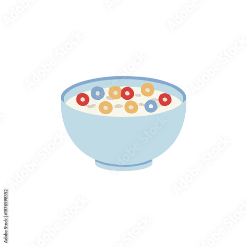 Breakfast cereal bowl illustration with colorful loops, healthy morning meal icon in flat vector style