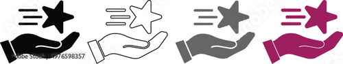 Hand holding star icon illustration with motion lines.