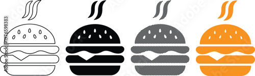 Hot burger vector illustration fast food meal cheeseburger with steam delicious quick snack.