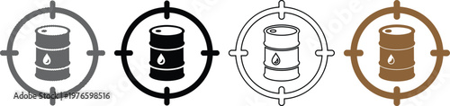 Oil barrel inside target crosshair vector illustration in various styles.