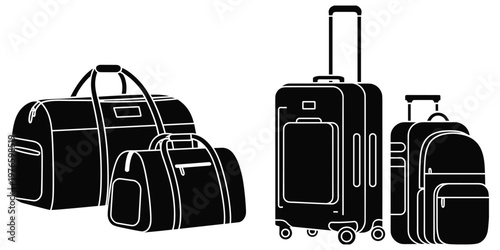 Luggage silhouette illustration, travel bag artwork, duffel and suitcase design, packing vector, tourism accessory composition illustration
