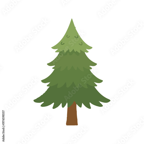 Evergreen pine tree illustration, conifer forest and winter nature icon in flat vector design