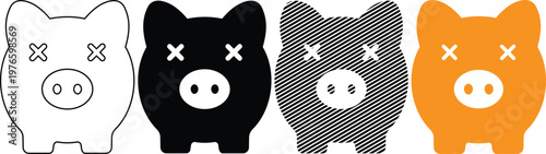 Piggy bank vector illustration icons representing financial savings and economy loss.
