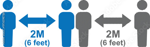 Social distancing flat vector illustration set for physical safety and pandemic prevention.