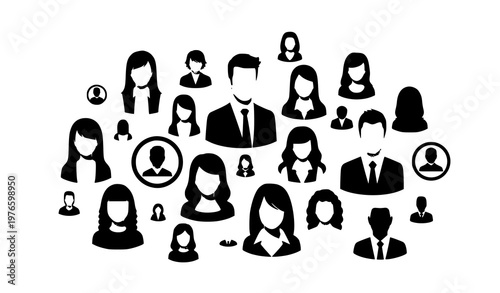 Diverse user avatar silhouettes collection business people profile icons vector illustration
