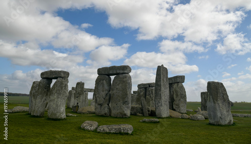 Detail of ancient sarsen stones and trilithons at Stonehenge