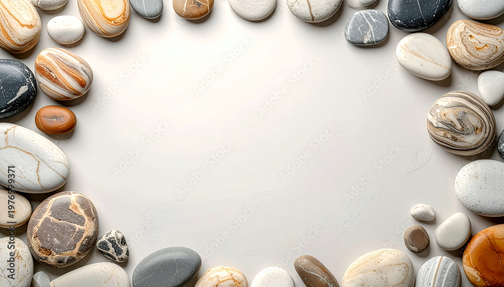 Obraz premium frame made of pebbles with copy space on white background
