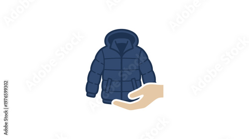 Donation Concept Hand Holding Warm Winter Puffer Jacket