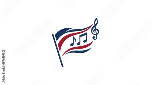 Music Academy Logo with Musical Notes and Flag